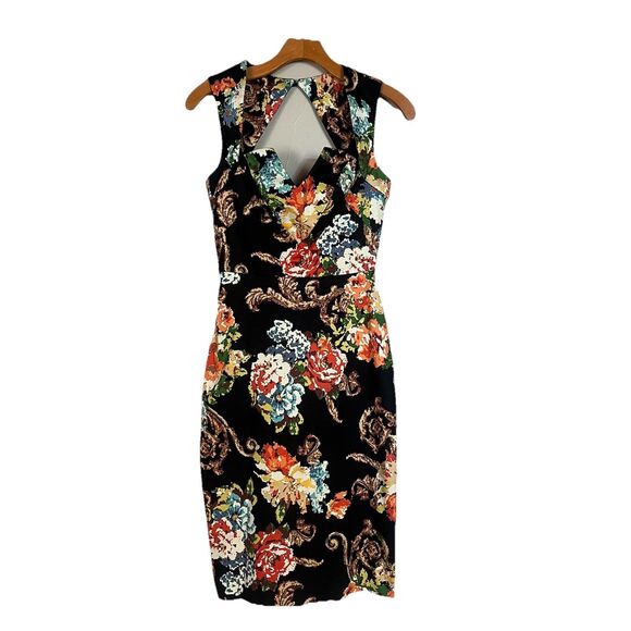Rubber Ducky Productions Black Floral Knee Length Pin-Up Pencil Dress, SZ Small - Picture 1 of 12